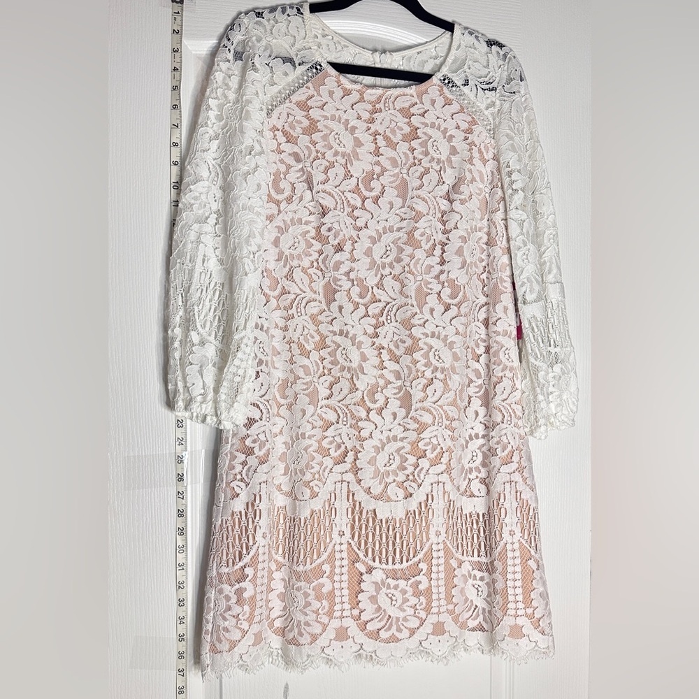 Vince Camuto White Lace Sheath Long Sleeve Dress, 12